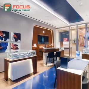 Vitrine de présentation de bijoux en bois haut de gamme pour la vente au détail, avec éclairage LED en verre et métal, présentoir intérieur pour boutique de luxe - Product Image 1