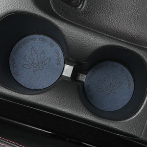 Custom logo Debossed Pu or Genuine Leather Car coaster Car Cup Holder for Promotion