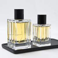 Flacon de parfum carré vide personnalisé 50ml 100ml Bouteilles de parfum en verre transparent avec bouchon en bois