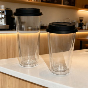 ถ้วยกาแฟแก้วสองชั้นขนาด350มล. ทนความร้อนพร้อมฝาซิลิโคนปรับโลโก้ได้ - Product Image 2