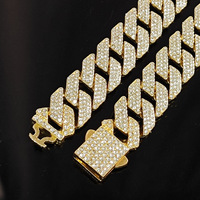 Collier Chaîne Ronal Cubaine Plaqué Or en Alliage, Fermoir à Ressort Diamanté 16mm, Fermoir Barbe de Dragon, Tendance et Très Vendu