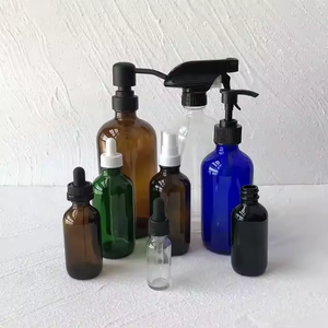 4 oz 8 oz Refillable Cobalt Blue Boston Round Glass <strong>Window</strong> Homemade Cleaner Bottle with White Trigger <strong>Spray</strong> - Product Image 6