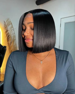 Pelucas de Cabello Humano Corto y Liso con Frente de Encaje 13x4 de Alta Densidad, Pre-Depiladas, para Mujer - Product Image 1