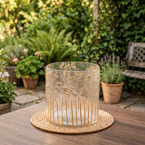 Porte-bougie décoratif en verre, pot à bougie rond imprimé floral, lanterne transparente pour la décoration de table à la maison - Product Image 2