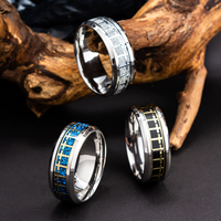 Bague en tungstène Ouyuan 8 mm pour homme et femme, alliance de fiançailles et de mariage, incrustation en fibre de carbone argentée, bords biseautés, ajustement confortable