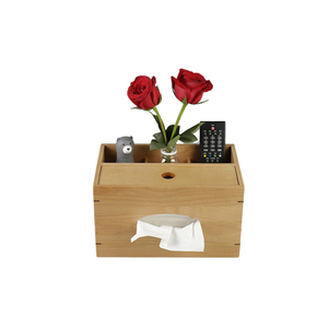 Caja de pañuelos multifuncional de madera maciza natural, organizador de almacenamiento de madera con múltiples compartimentos para control remoto y artículos diversos - Product Image 2
