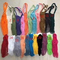Groothandel Eco-vriendelijke op maat gemaakte logo herbruikbare opvouwbare 100% katoenen mesh nettas met lange hengsels boodschappentas voor voedsel