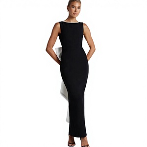 Vestido Casual de Verano sin Mangas con Cuello en V, Diseño en Contraste Negro y Blanco, Tejido de Punto con Spandex/Poliéster, Corte en A, Natural y Transpirable - Product Image 2