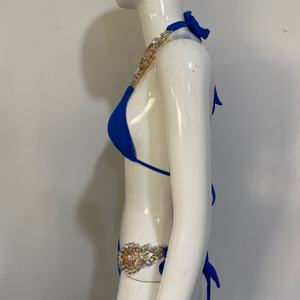 Maillots de bain personnalisés avec logo, style halter, une pièce, service OEM, imprimé uni, à pois, rayé, triangle, vêtements de plage - Product Image 5