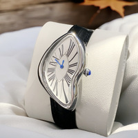 Nouvelle Montre-Bracelet Vintage de Créateur Luxe Fondue Dorée Style Dali Paris Forme Irrégulière Étanche Cuir Véritable pour Hommes