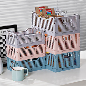 Folding Storage <b>Basket</b> Plastic <b>Stackable</b> Rectangle For Snacks Stationery Cosmetics Fruit Books Magazines Neatening - Product Image 1