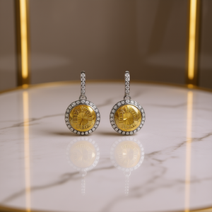 Orecchini Pendenti a Corona con Cristalli Gialli e Strass, Placcati in Argento, Gioielli Classici da Festa per Donne - Product Image 2