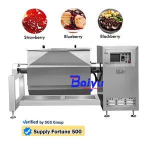 Baiyu آلة طهي صناعية أوتوماتيكية لمربى الفاكهة خلاط ماكينة طهي أفقي فراغي غلاية بغطاء بخار مقلاية مربى الفراولة