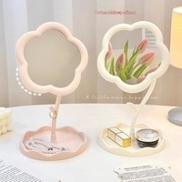 Miroir cosmétique HD lumineux de bureau, finition argentée, forme tournesol, mignon, pour fille, avec support amovible pour bijoux, 1x