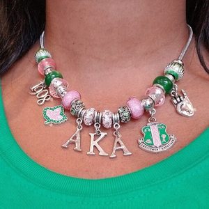 Pink Green Alpha Kapp Alpha Black Divine Nine Fraternity Silver Sorority Charms Pulsera Bling Floral Cherished Charm Pulseras - Product Image 6