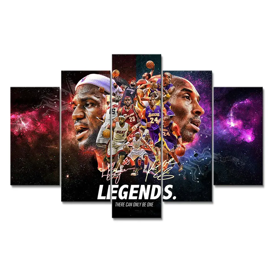 Stampa su tela immagine soggiorno Wall Art 5 pezzi NBA basket superstar pittura poster wall art prints