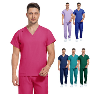 Unisex Scrub Suit Set Moisture Wicking V Neck Short Sleeve Hospital Uniforms For Men And Women Summer Medical Workwear - Product Image 1