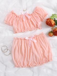 Pyjama sexy en tissu fin, 2 pièces, écologique, ODM - Product Image 1