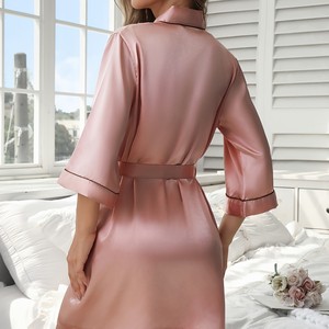 Tenue trois pièces confortable d'été pour femmes Pyjama respirant en satin transfrontalier Short à bretelles avec cordon de serrage Chemise de nuit Matin - Product Image 2