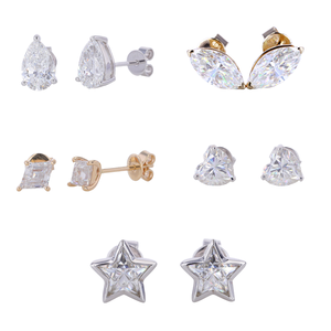 Pendientes de tuerca Tishya Diamond de 3.0 ct para mujer, diseño clásico en forma de corazón, oro macizo de 14K, moissanita DEF VVS de 1.5 ct con engaste de garra - Product Image 1