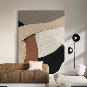 Peinture à l'huile peinte à la main, art abstrait sur toile, décoration murale moderne minimaliste pour salon, fond de canapé, cadre rectangulaire en métal - Product Image 1