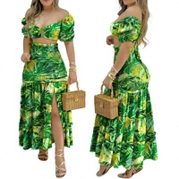 Ensemble deux pièces imprimé assorti couleur, robe longue de plage, nouvelle collection 2026, tendance douce, manches courtes, vêtements pour femmes