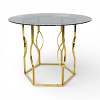 Table à gâteau de mariage moderne haut de gamme, durable et onirique, en acier inoxydable doré avec plateau en verre, mobilier d'hôtel pour présentation de desserts de mariage