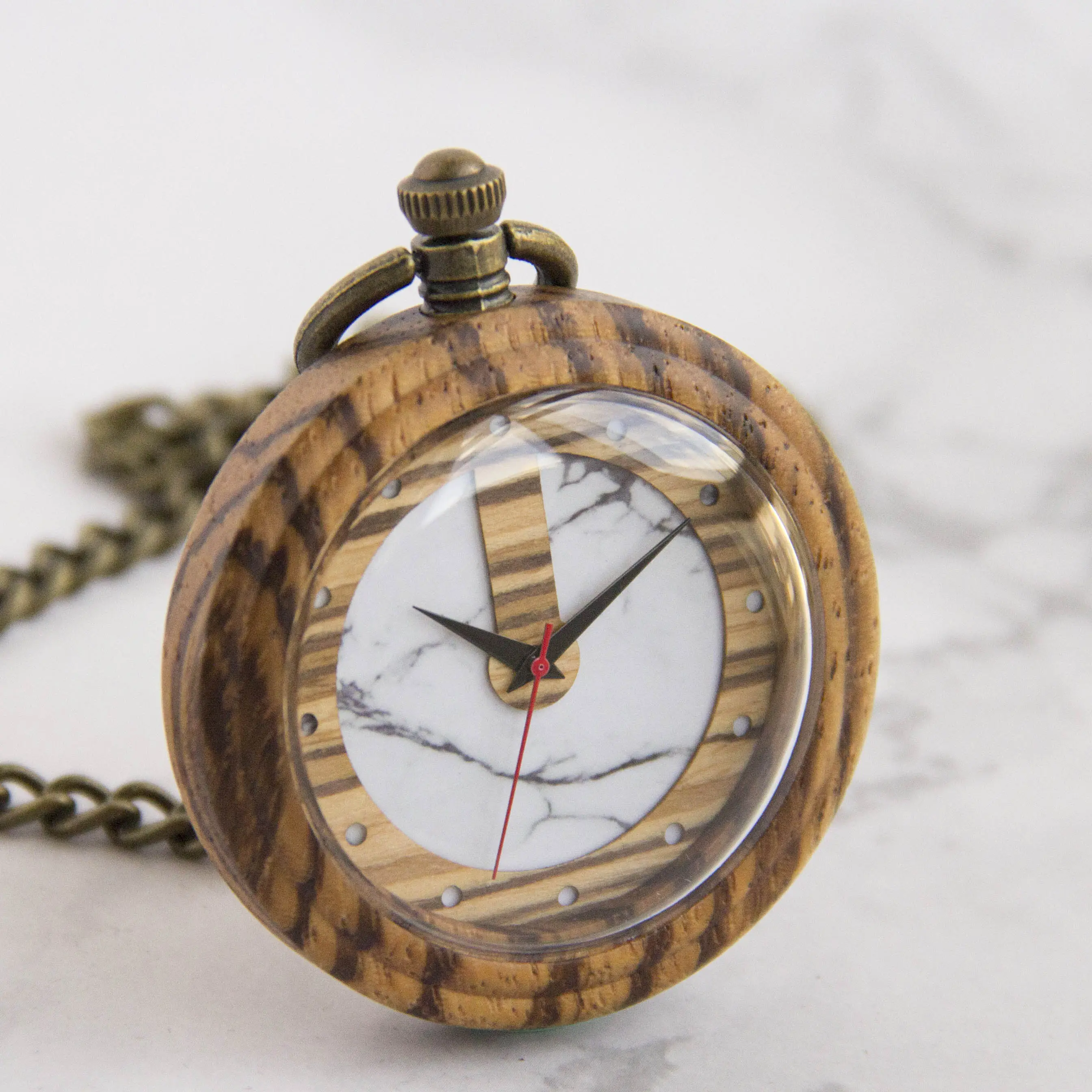 Круглые винтажные карманные часы Zebrawood, деревянные часы в античном стиле с цепочкой