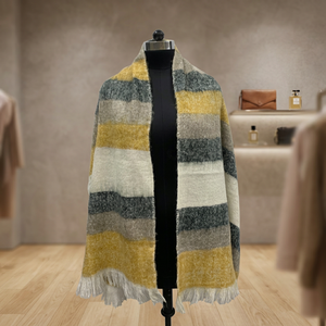 <b>Women's</b> Acrylic Striped Lightweight Breathable Long Reversible <b>Winter</b> <b>Scarf</b> with Fringe Edge for Daily Wear Multi-Purpose Use - Product Image 2