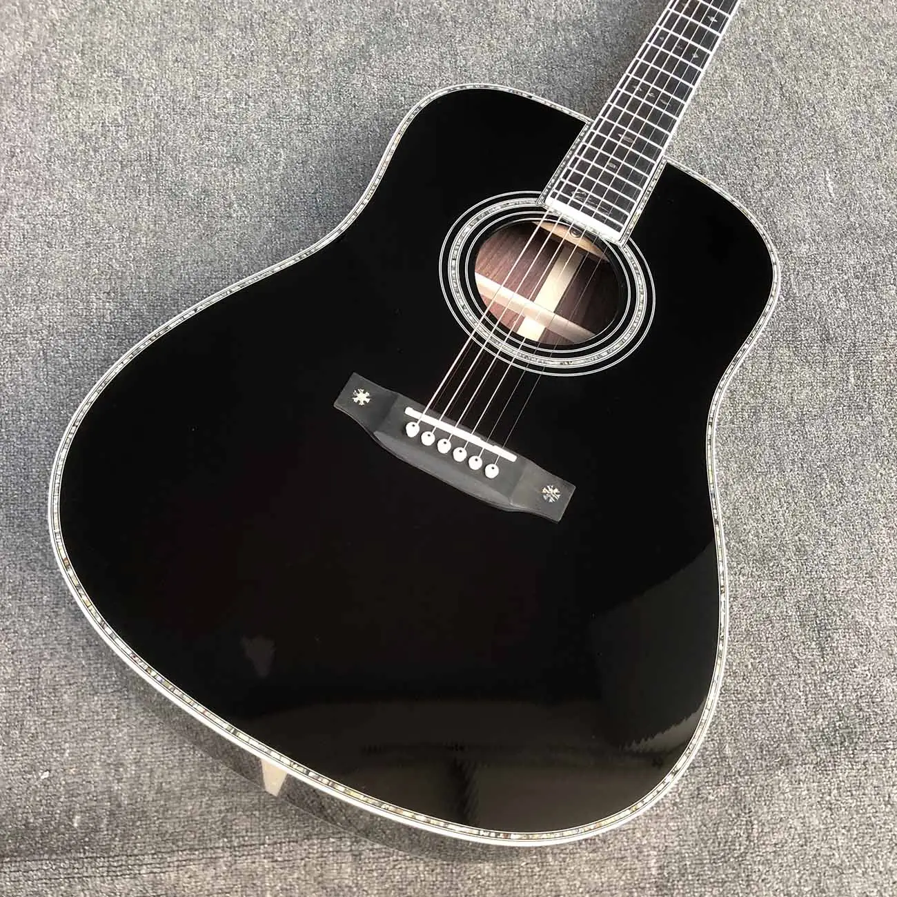 कस्टम मोती का सीप बंधन Glossing काले रंग 5A डरनेवाला डी शरीर 41 इंच लोक ध्वनिक गिटार स्वीकार गिटार OEM