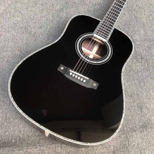 Reliure d'ormeau personnalisée couleur noire brillante 5A Dreadnought D corps guitare acoustique folk de 41 pouces accepter les OEM de guitare - Product Image 1