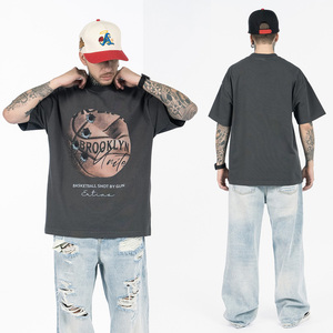 T-shirt da basket personalizzate da uomo a manica corta con stampa 3D effetto foro di <span class=keywords><strong>proiettile</strong></span>, in cotone vintage, stile streetwear, tinta unita, all'ingrosso, top estivo - Product Image 2