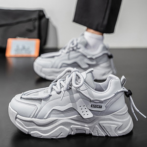 Autumn Men's Breathable Mesh Upper Lace-Up Solid Pattern <b>Height</b>-<b>Increasing</b> Thick-Soled Casual Clunky Sports <b>Shoes</b> - Product Image 4