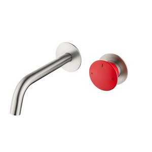 Italian Brass Wall Mounted Basin Faucet Single Handle <b>Red</b> <b>Hot</b> Cold Water Inlet - Product Image 5