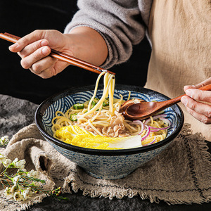Japandi Stijl Vintage Keramische Ramen <span class=keywords><strong>Noodle</strong></span> Kom Voor Restaurant Blauwe Golf 7/8/9 Inch Soep Udon Boekweitmeel Kommen - Product Image 5