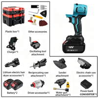 Kit d'outils électriques sans fil multifonction 21V sans balais, têtes interchangeables, batterie au lithium, mallette rigide pour réparation domestique et bricolage