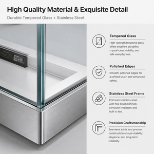 LUX Commercial Grade Tempered Glass Countertop <b>Showcase</b> with LED Display, Stainless Steel Jewelry Display Cabinet for Retail - Product Image 4