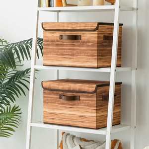 Fabric Storage <b>Bins</b> with <b>Lids</b>, Decorative Closet Storage and Organizer, Wood Grain Print <b>Bins</b> - Product Image 4