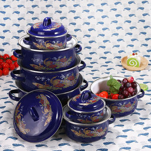 7 Pcs <strong>Enamelware</strong> with Decal of Carbon Steel Kitchen <strong>Cookware</strong> <strong>Wholesale</strong>