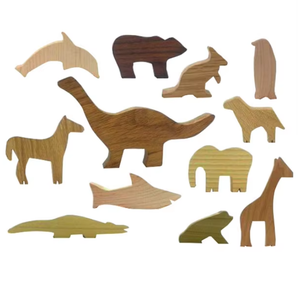 Estante de Madera Natural para Manualidades con Animales Salvajes, Decoración de 12 Animales Salvajes - Product Image 1