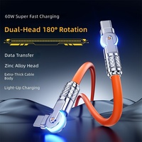Cable de Datos de Aleación de Zinc Estilo Mecha con Doble Curvatura y Rotación de 180 Grados, 1 Metro, Compatible con Laptops de 17 Pulgadas, Carga USB-C para Móviles