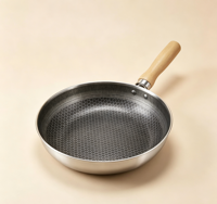 Ensemble de poêles et de sauteuses en acier inoxydable antiadhésives à induction avec manche en bois, design classique, sans couvercle