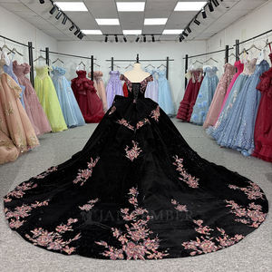 Vestidos de Quinceañera Dy6963, Estilo Princesa, con Apliques de Cuentas, Chifón, 100% Algodón Natural, Color Negro - Product Image 5