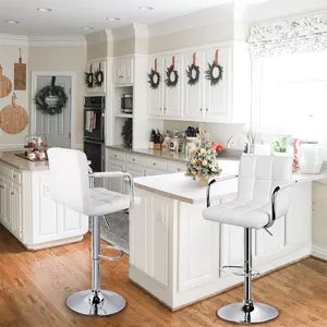 Cadeiras de cozinha da ilha moderna, cadeiras de cozinha 360 graus giratórias ajustáveis de couro branco com descanso para braço e costas