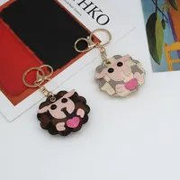 Keychian Keychain Pink Animals Little Sheep Horse Charm Keychian Bag Accessories Multicolor Cute Round PU Leather Sheep Pendant Keychain