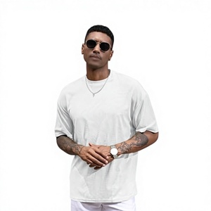 Men's Oversized White 100% Cotton T-Shirt Short Sleeve O-Neck Casual Solid Blank Jersey Fit Digital Printing Front <b>Logo</b> - Product Image 2