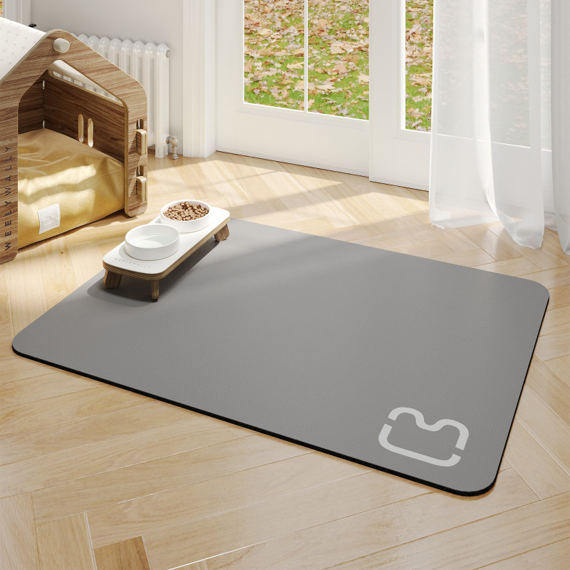 No-wash pet feeding mat - cat head light gray