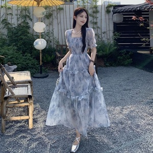 Vestido Camisero de Gasa para Mujer, Estilo Vacaciones en la Playa, con Volantes Franceses, Cintura Natural, Falda Larga Elegante, Gran Venta - Product Image 1
