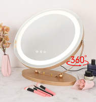 Miroir cosmétique de bureau personnalisé, écran tactile intelligent, sur pied, 3 couleurs d'éclairage LED à intensité variable, grossissant, en métal doré, personnalisable