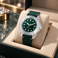 Montre automatique pour homme avec boîtier transparent personnalisé OEM, cadran vert, bracelet en silicone, étanche, montre mécanique de plongée